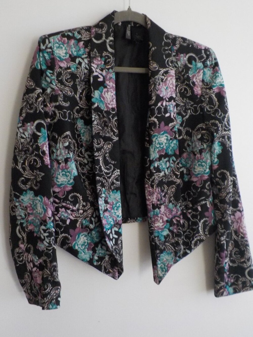 Bisou Bisou Jacket - Medium - Teal Purple White Black Open Long Sleeve (2275)